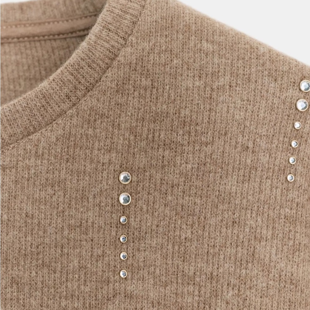 Zara Embellished Taupe Cropped Sweater - Picture 4 of 5